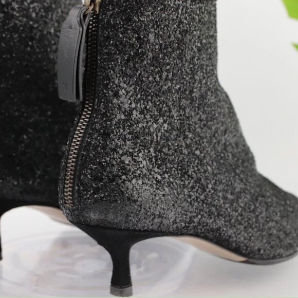 Stuart Weitzman Juniper 45 Glitter Leather Kitten Heel Bootie in Black Size 9M - Picture 15 of 16